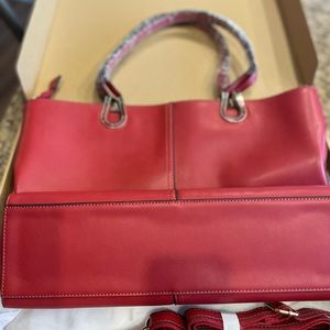 Laptop Tote - large 16” wide - Red leather - **Brand New - never used - in box